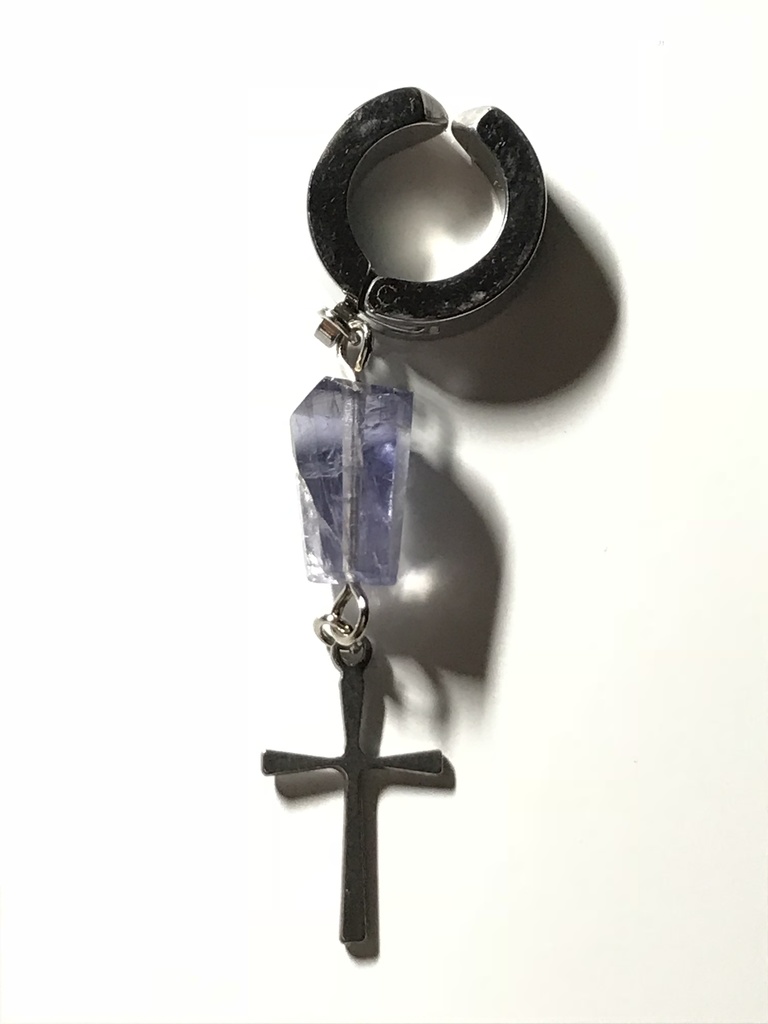 【試作品】【1個売り】アイオライトとクロスのフェイクピアス