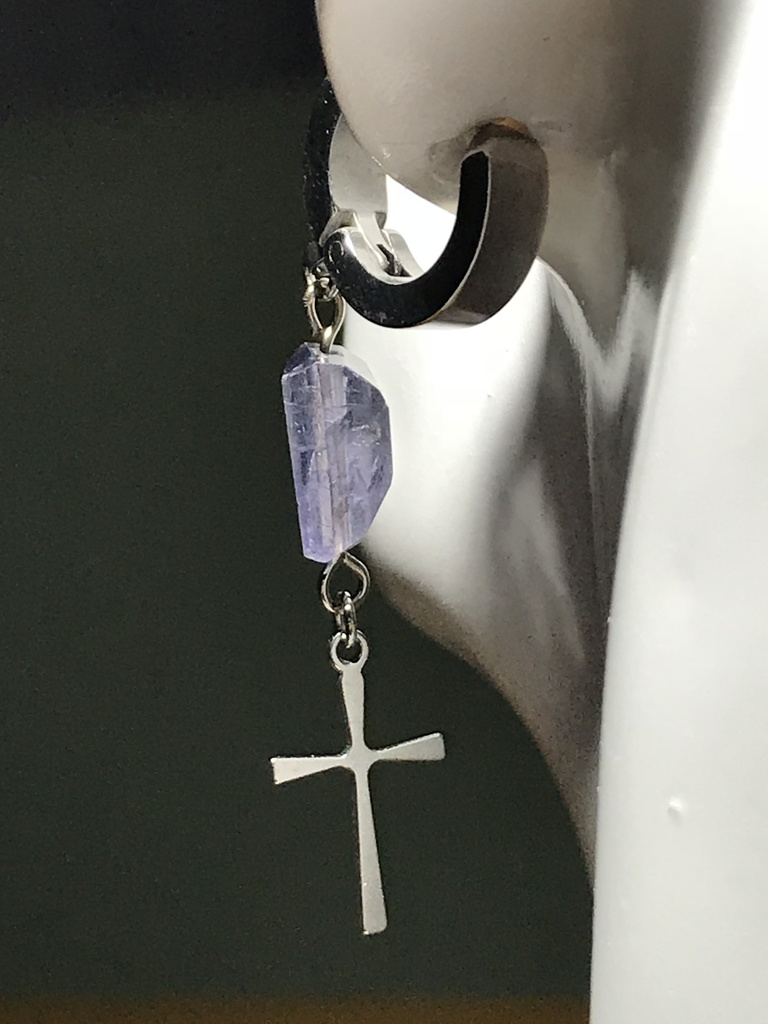 【試作品】【1個売り】アイオライトとクロスのフェイクピアス