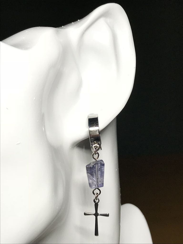 【試作品】【1個売り】アイオライトとクロスのフェイクピアス