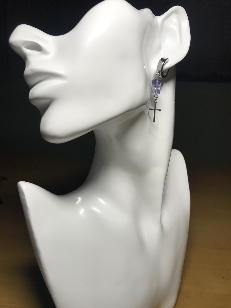 【試作品】【1個売り】アイオライトとクロスのフェイクピアス