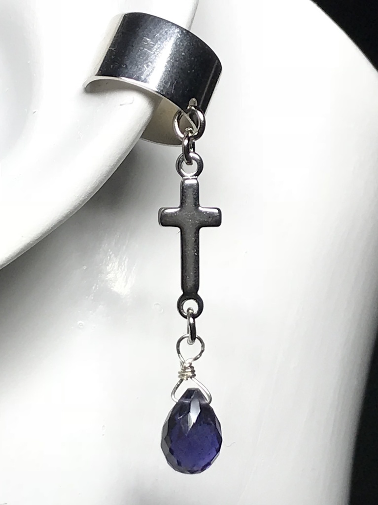 【試作品】アイオライトとクロスのイヤーカフ