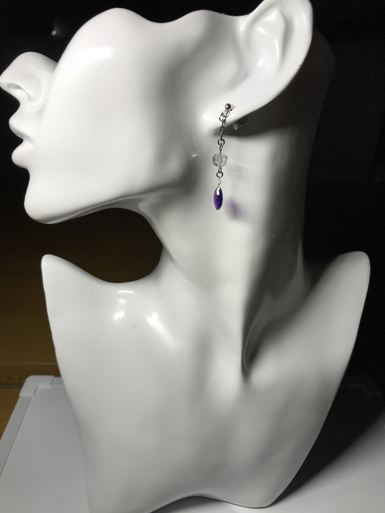 【試作品】水晶とアメジストのピアス