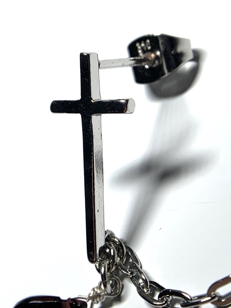 【1個売り】ガーネットとクロスのピアス&イヤーカフ