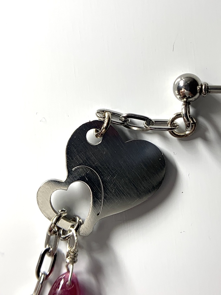 【1個売り】ガーネットとルビーとダブルハートのピアス