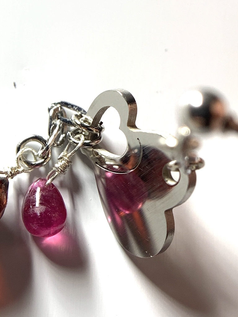 【1個売り】ガーネットとルビーとダブルハートのピアス