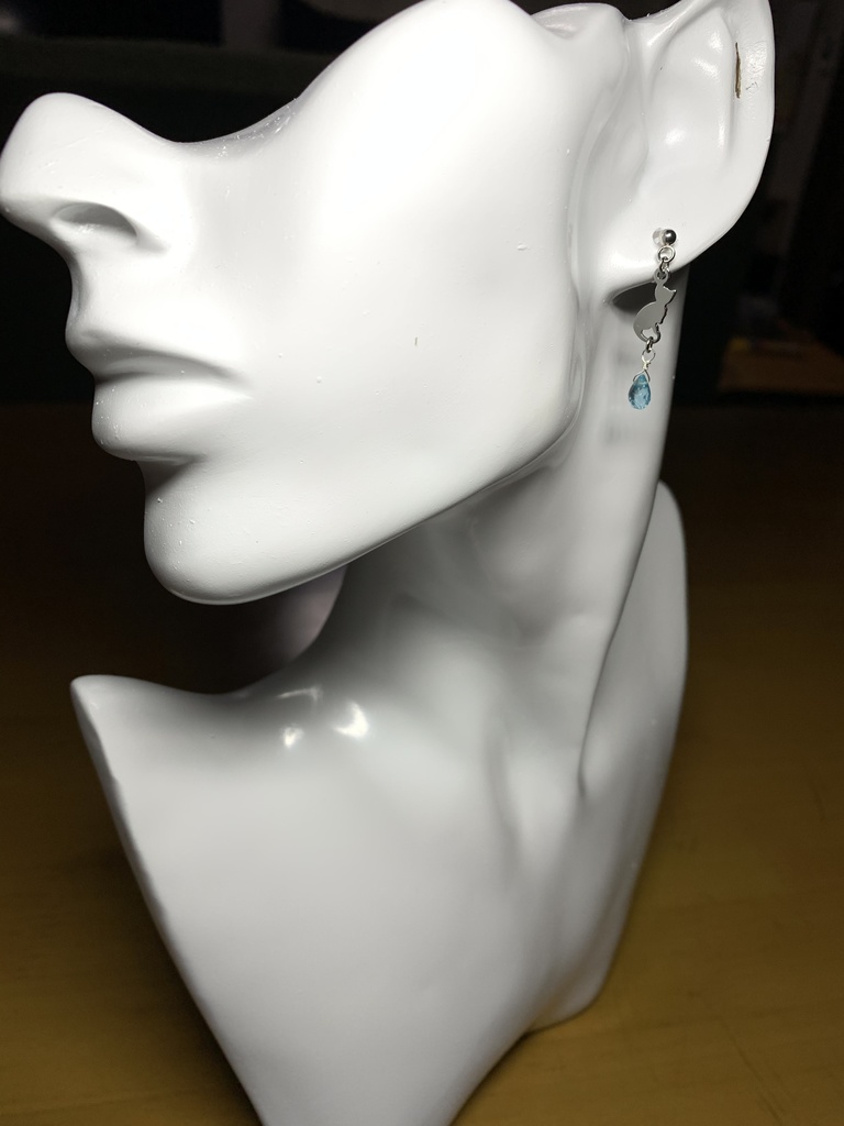 【再販】【1個売り】ブルーアパタイトとネコのピアス