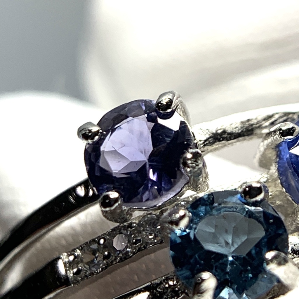 【再販】寒色系天然石の3連風リング