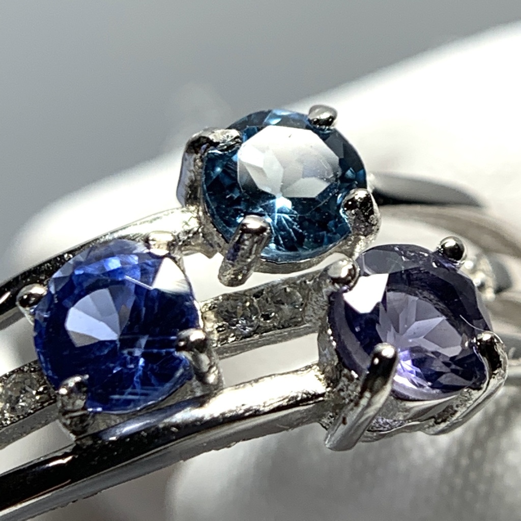 【再販】寒色系天然石の3連風リング