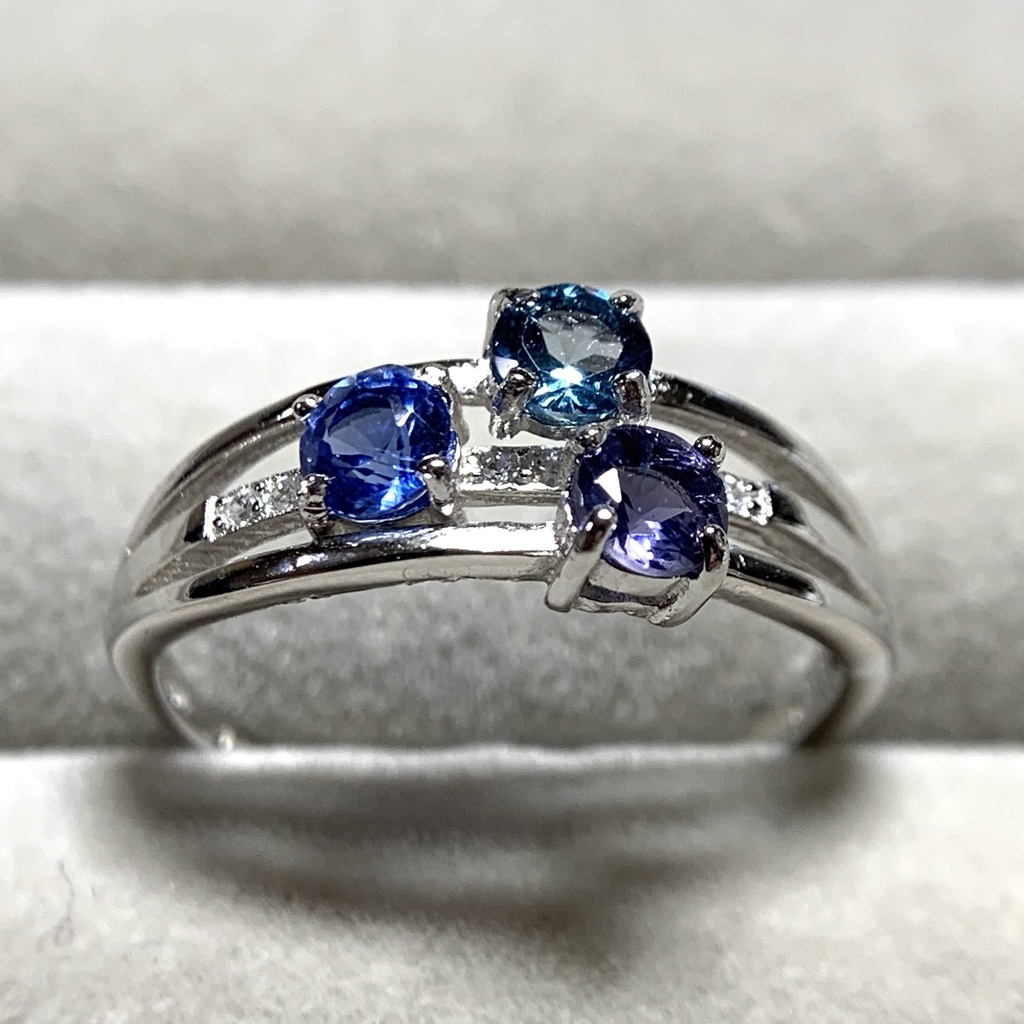 【再販】寒色系天然石の3連風リング