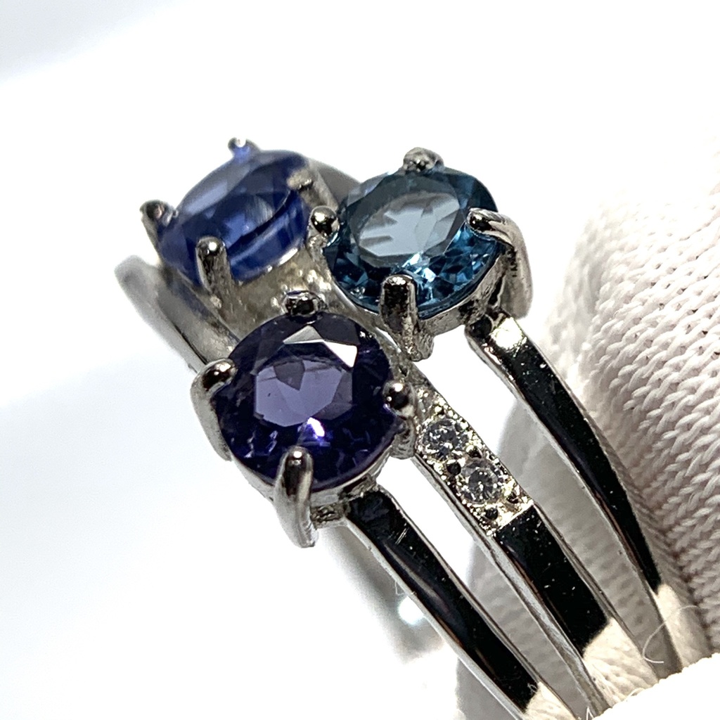 【再販】寒色系天然石の3連風リング