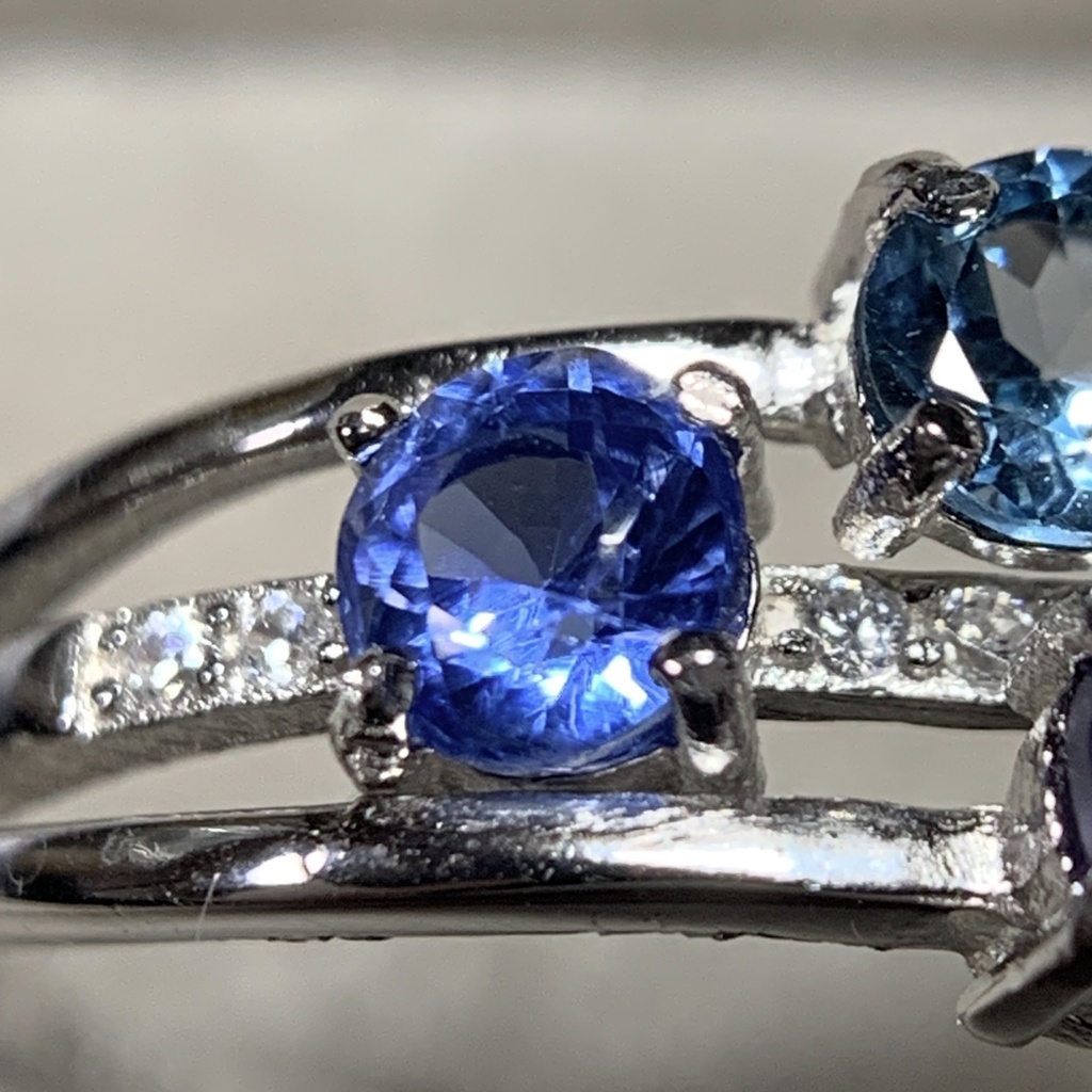 【再販】寒色系天然石の3連風リング