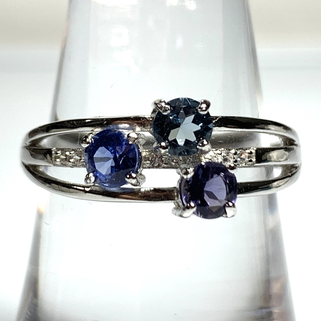 【再販】寒色系天然石の3連風リング