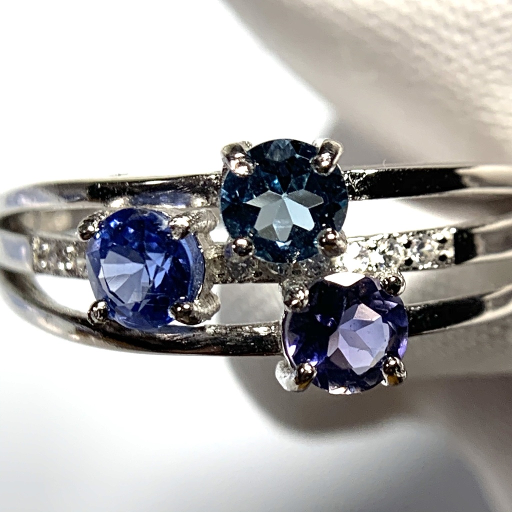 【再販】寒色系天然石の3連風リング