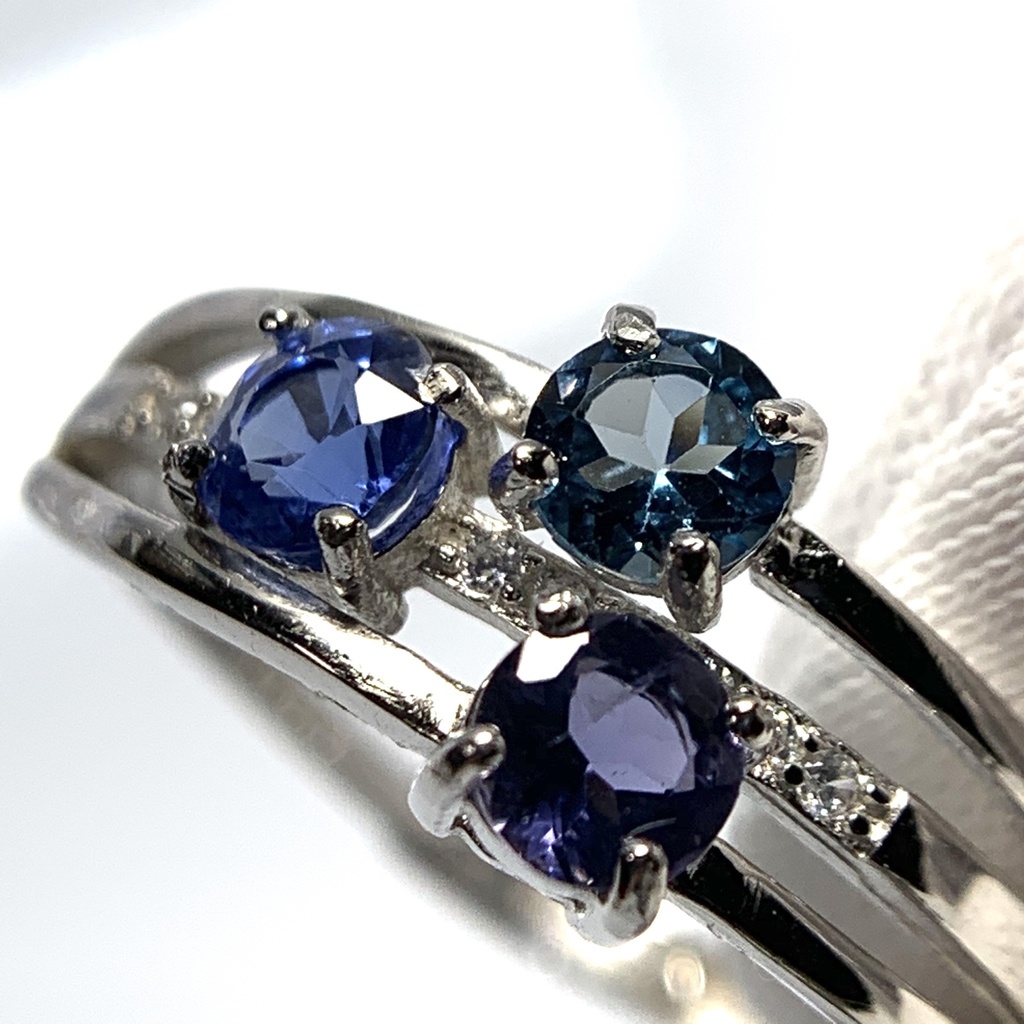 【再販】寒色系天然石の3連風リング