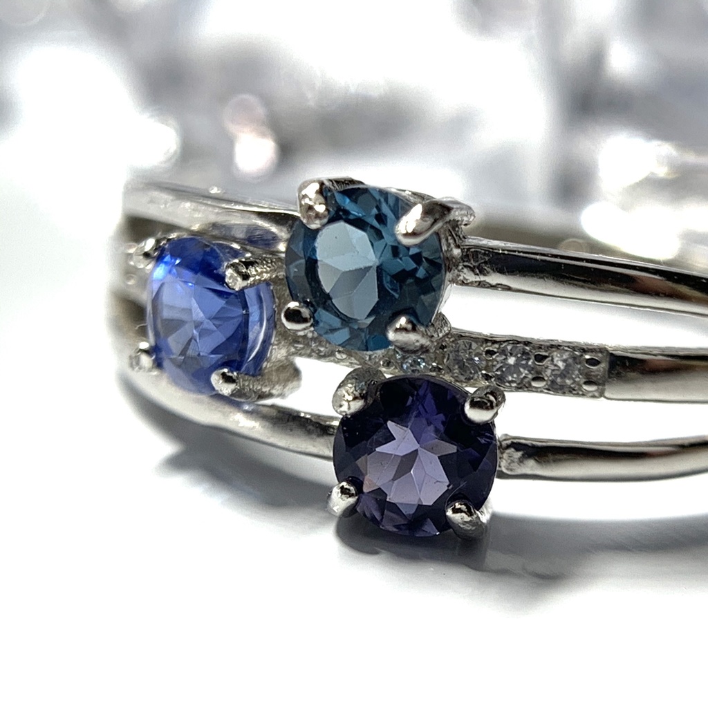 【再販】寒色系天然石の3連風リング