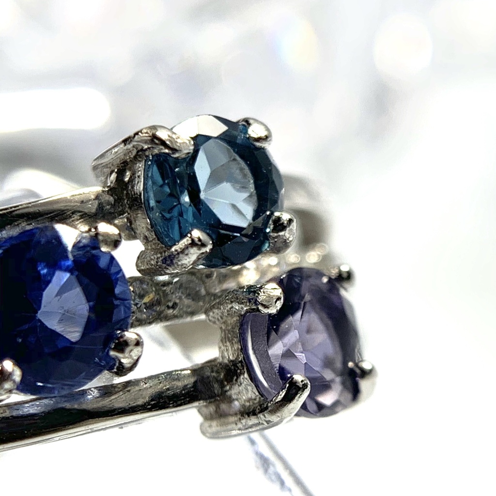 【再販】寒色系天然石の3連風リング