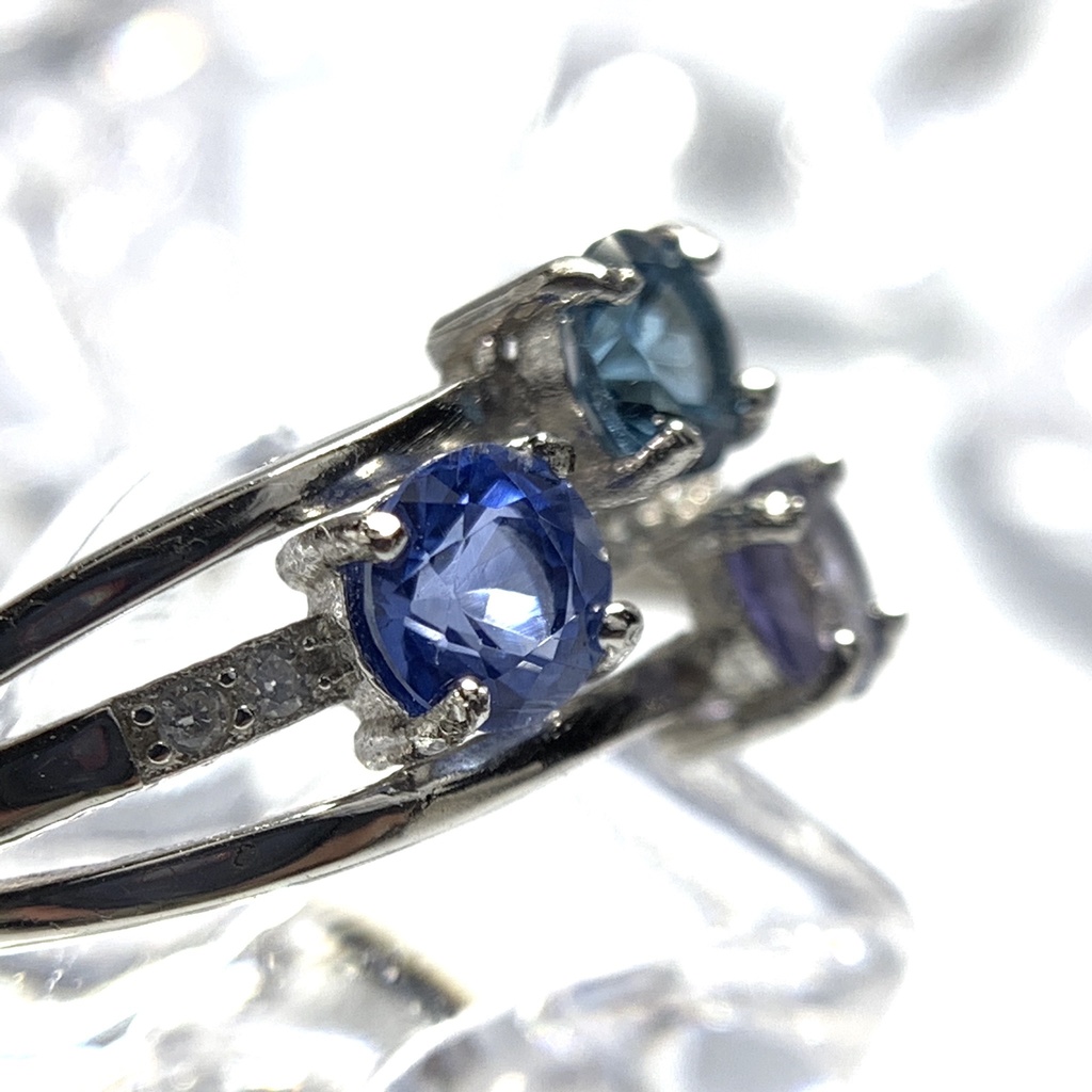 【再販】寒色系天然石の3連風リング