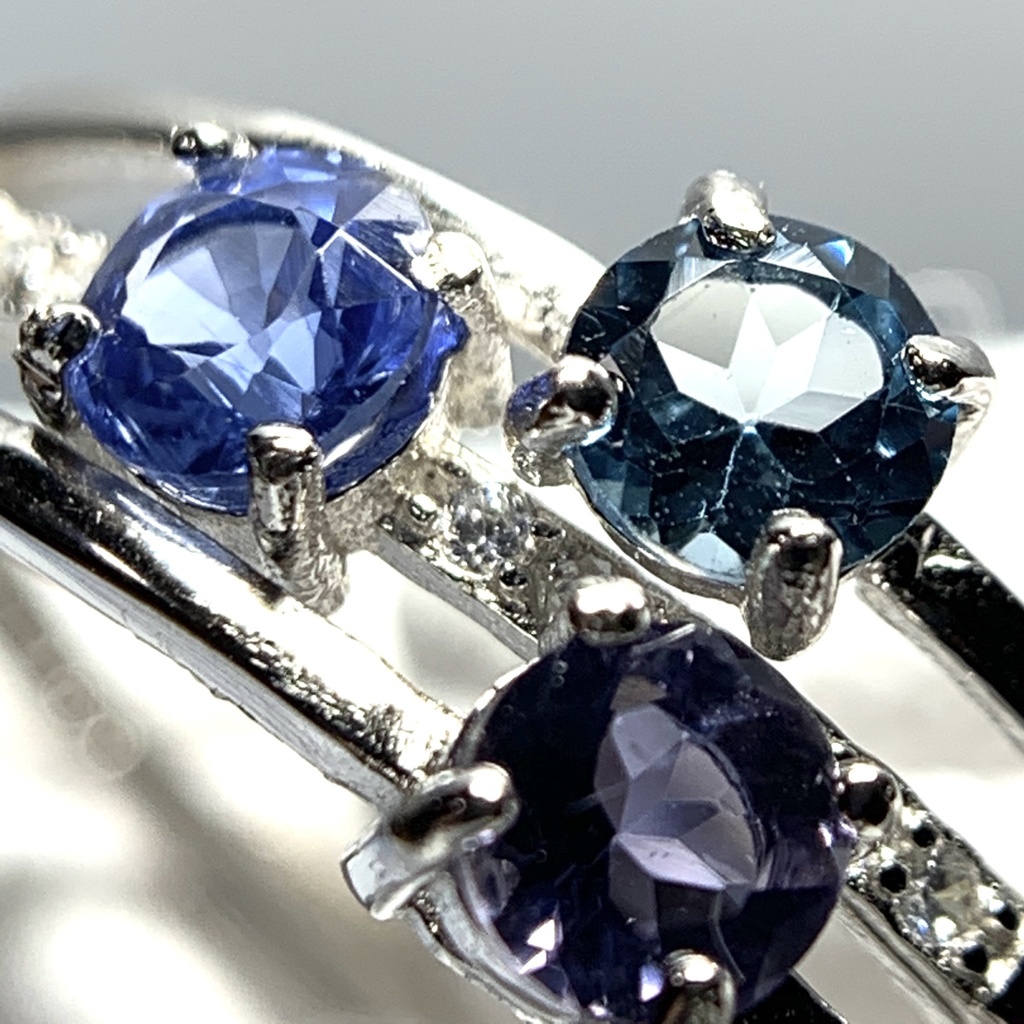 【再販】寒色系天然石の3連風リング