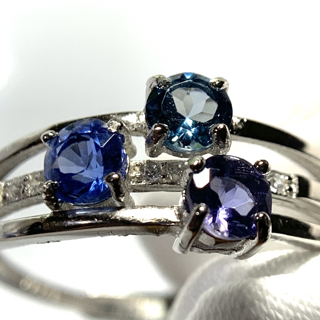 【再販】寒色系天然石の3連風リング