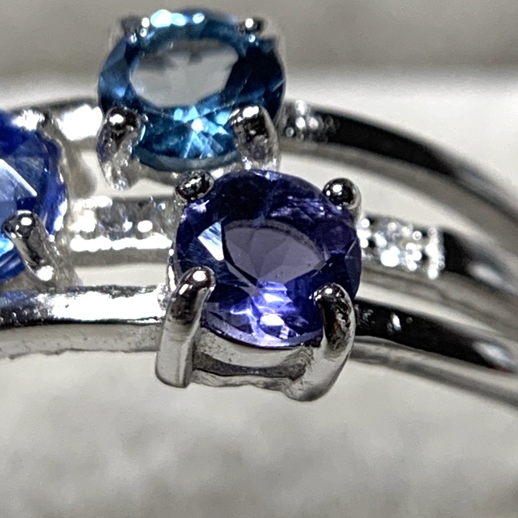 【再販】寒色系天然石の3連風リング