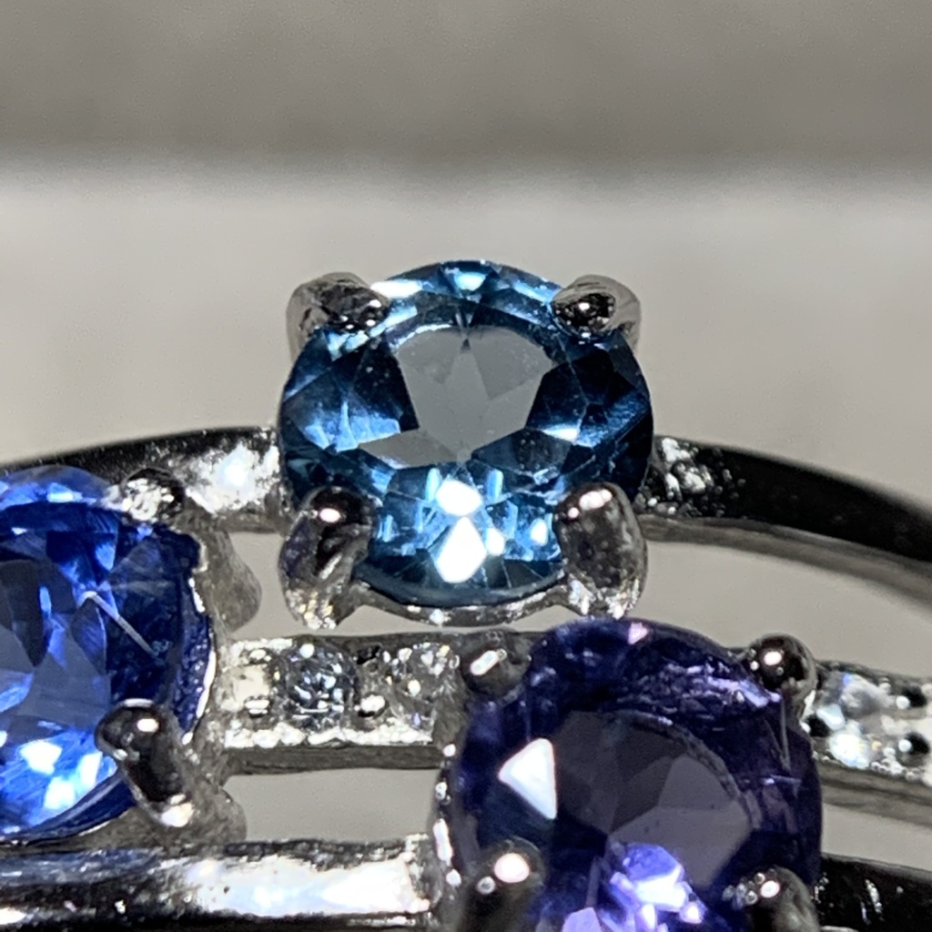 【再販】寒色系天然石の3連風リング