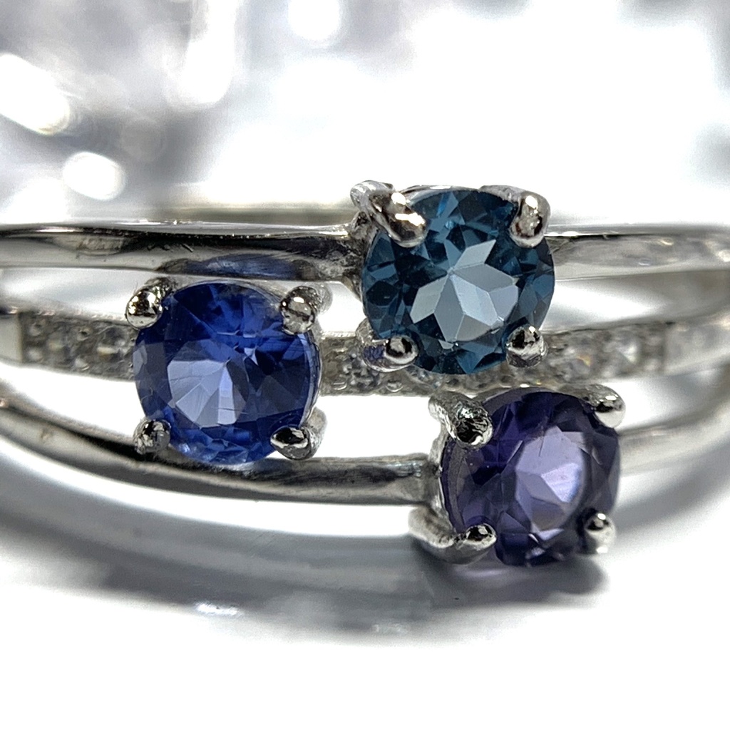 【再販】寒色系天然石の3連風リング