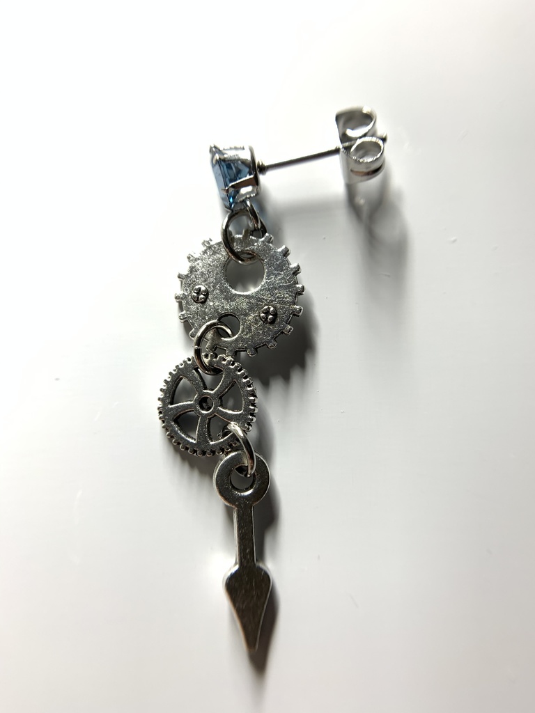 【1個売り】ロンドンブルートパーズと歯車のピアス