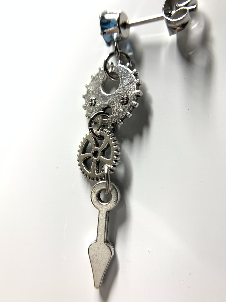 【1個売り】ロンドンブルートパーズと歯車のピアス