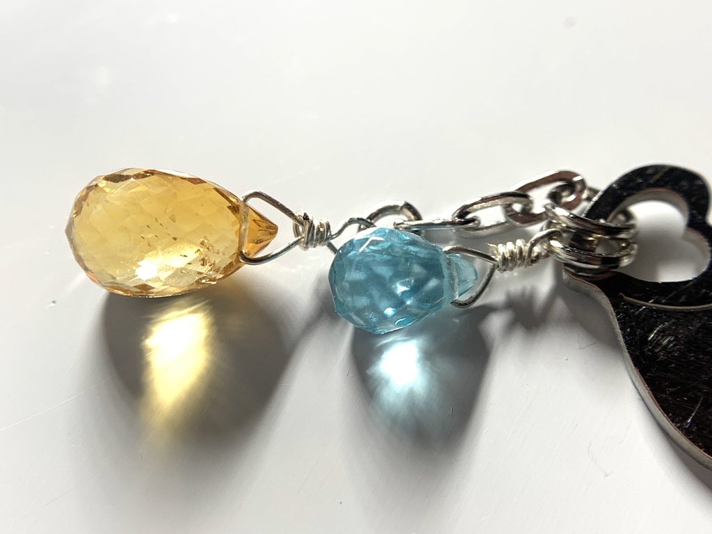 【1個売り】シトリンとブルーアパタイトとダブルハートのピアス