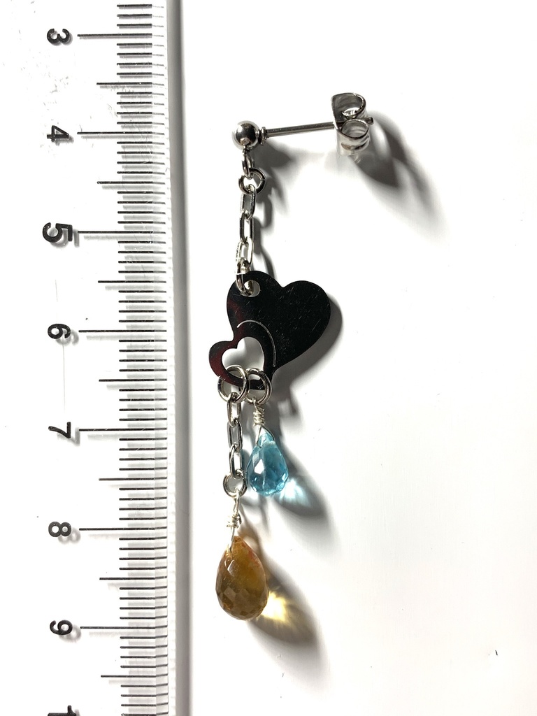 【1個売り】シトリンとブルーアパタイトとダブルハートのピアス
