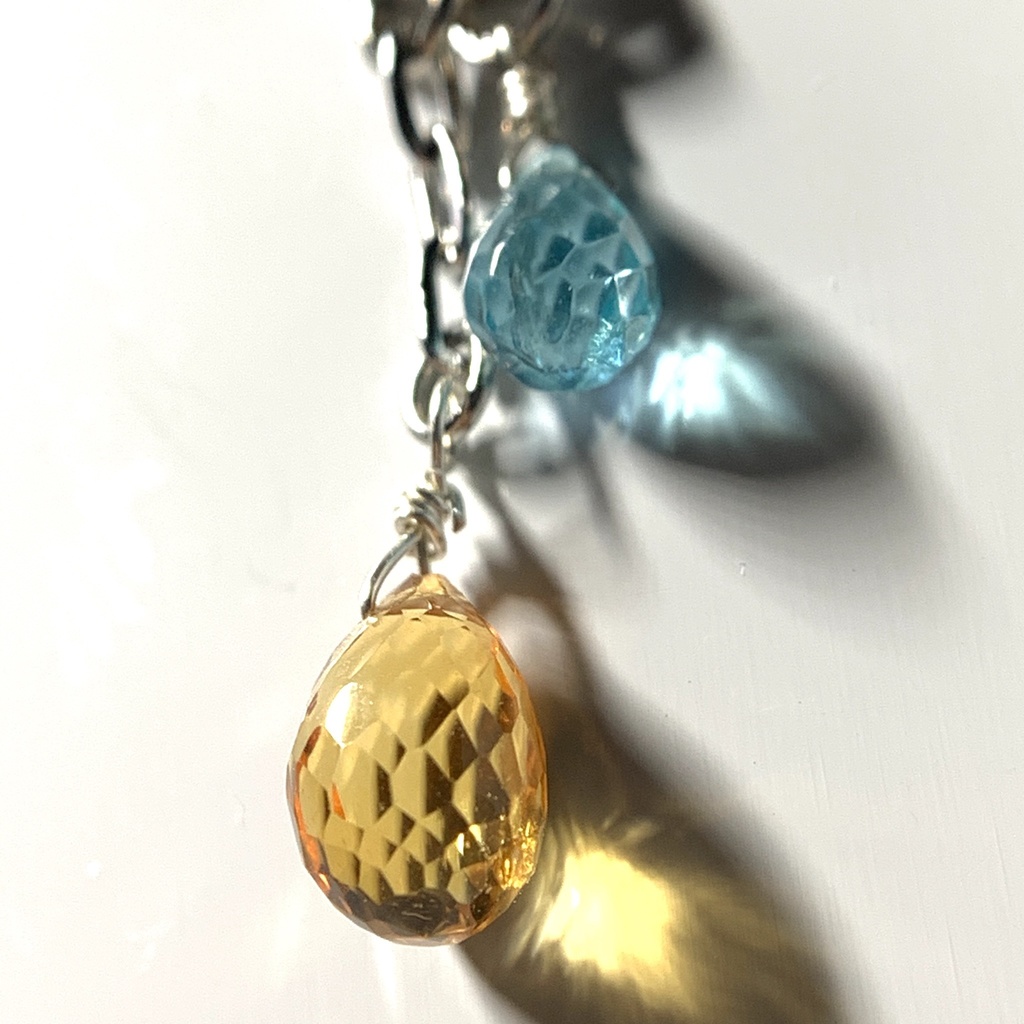 【1個売り】シトリンとブルーアパタイトとダブルハートのピアス