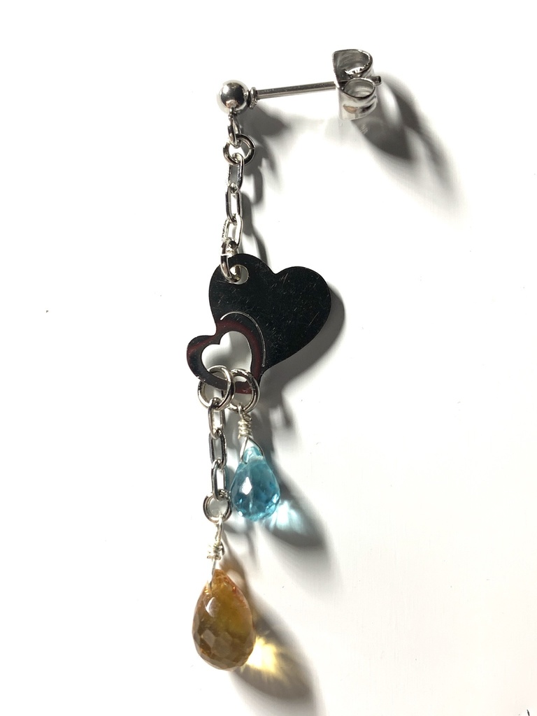 【1個売り】シトリンとブルーアパタイトとダブルハートのピアス