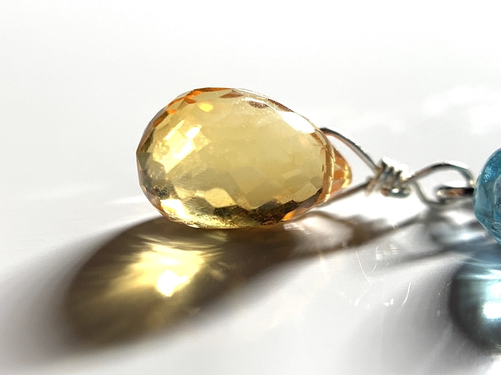 【1個売り】シトリンとブルーアパタイトとダブルハートのピアス