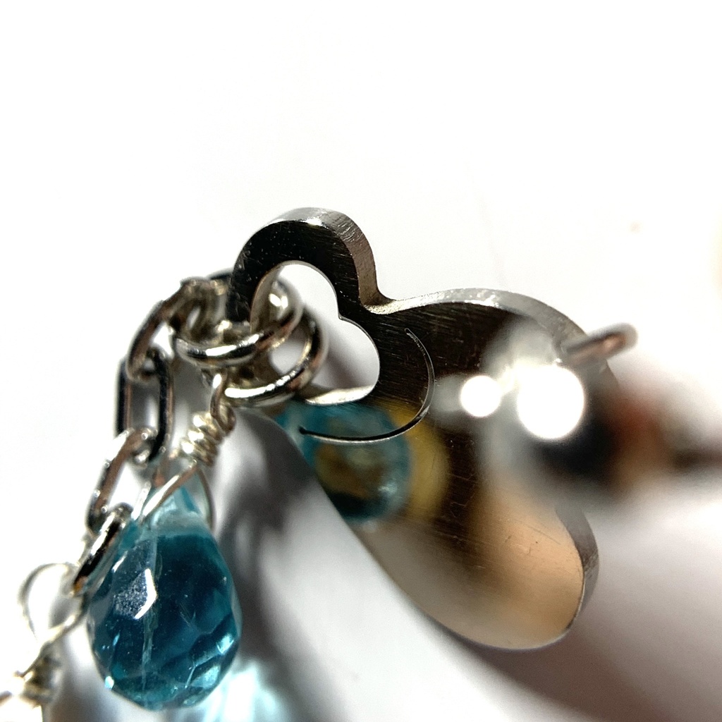 【1個売り】シトリンとブルーアパタイトとダブルハートのピアス