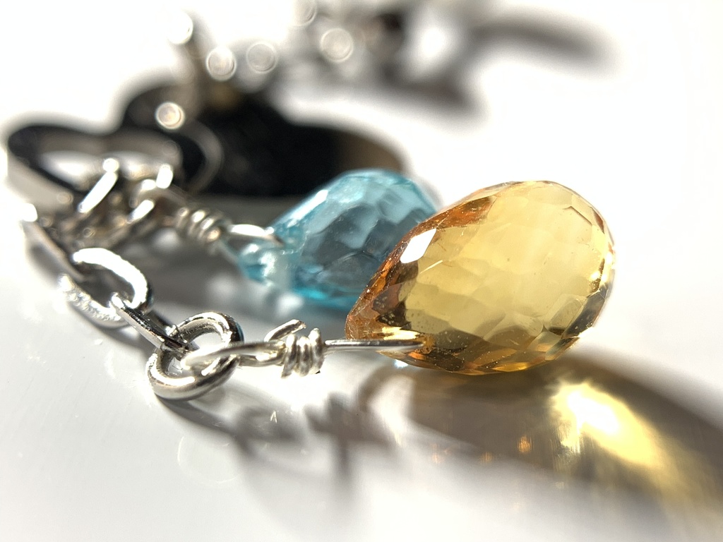 【1個売り】シトリンとブルーアパタイトとダブルハートのピアス