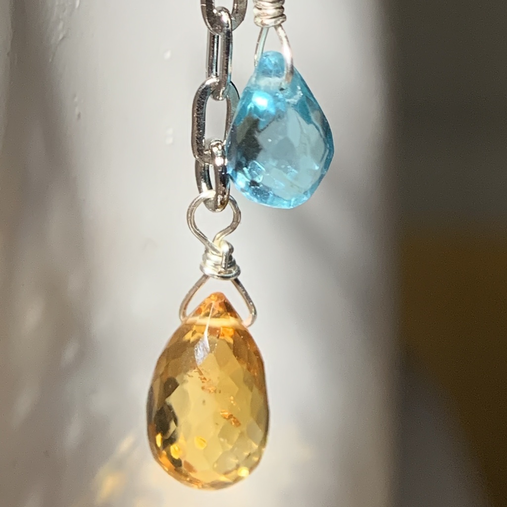 【1個売り】シトリンとブルーアパタイトとダブルハートのピアス