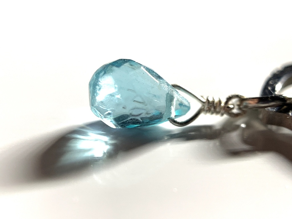 【1個売り】シトリンとブルーアパタイトとダブルハートのピアス