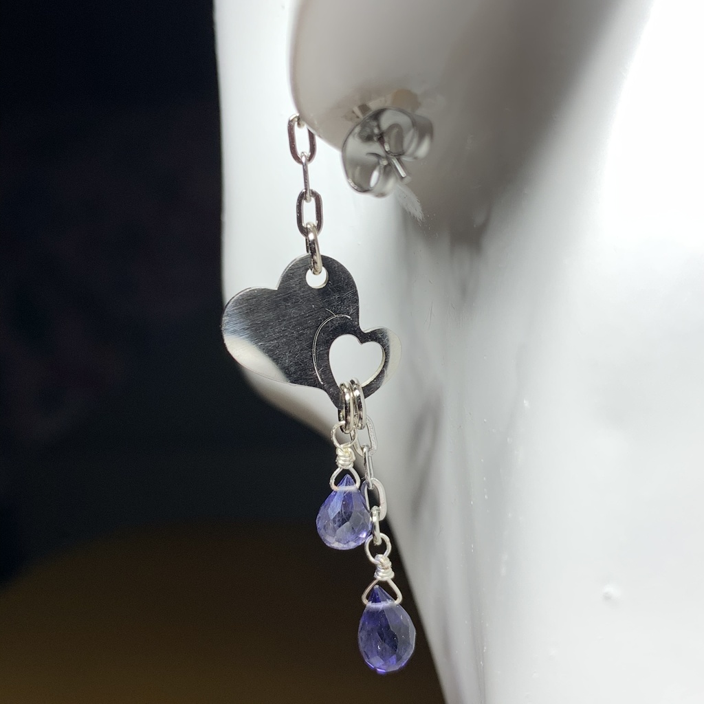 【1個売り】アイオライトとダブルハートのピアス