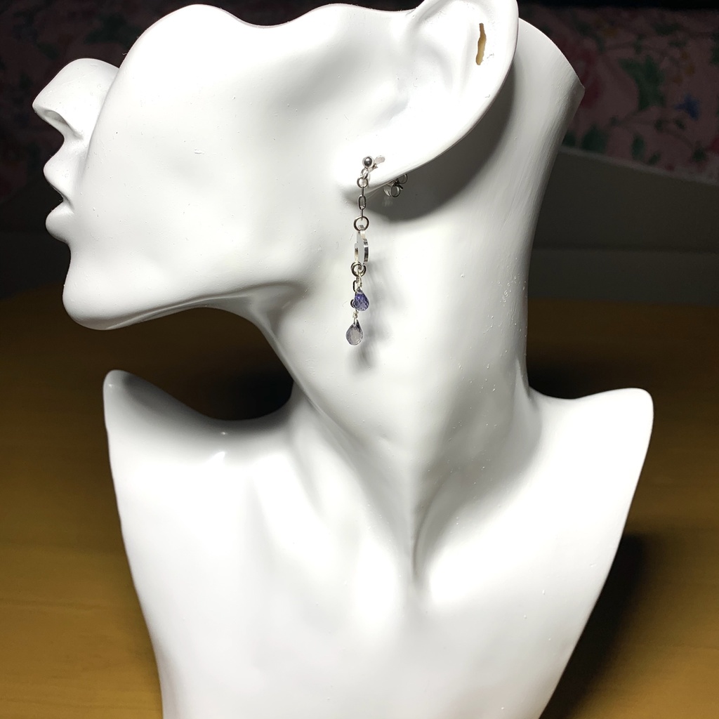 【1個売り】アイオライトとダブルハートのピアス