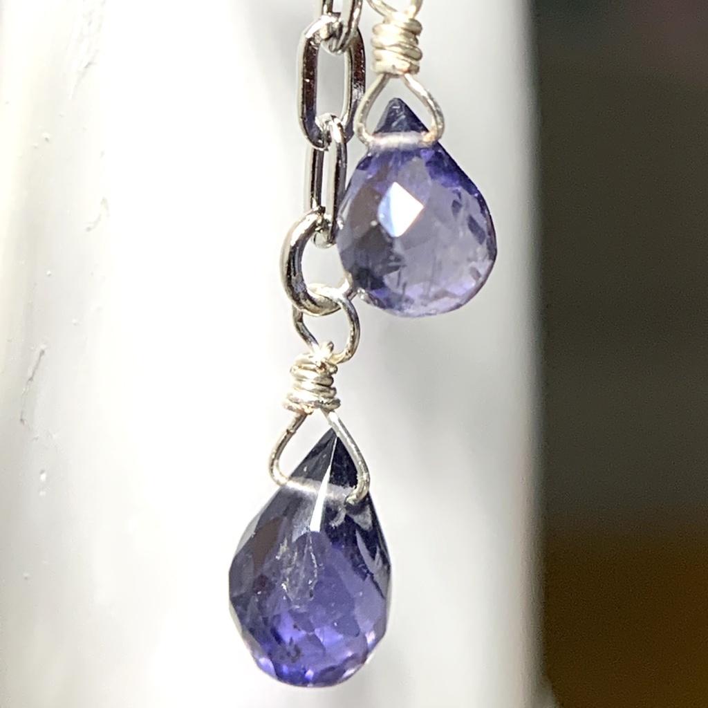 【1個売り】アイオライトとダブルハートのピアス