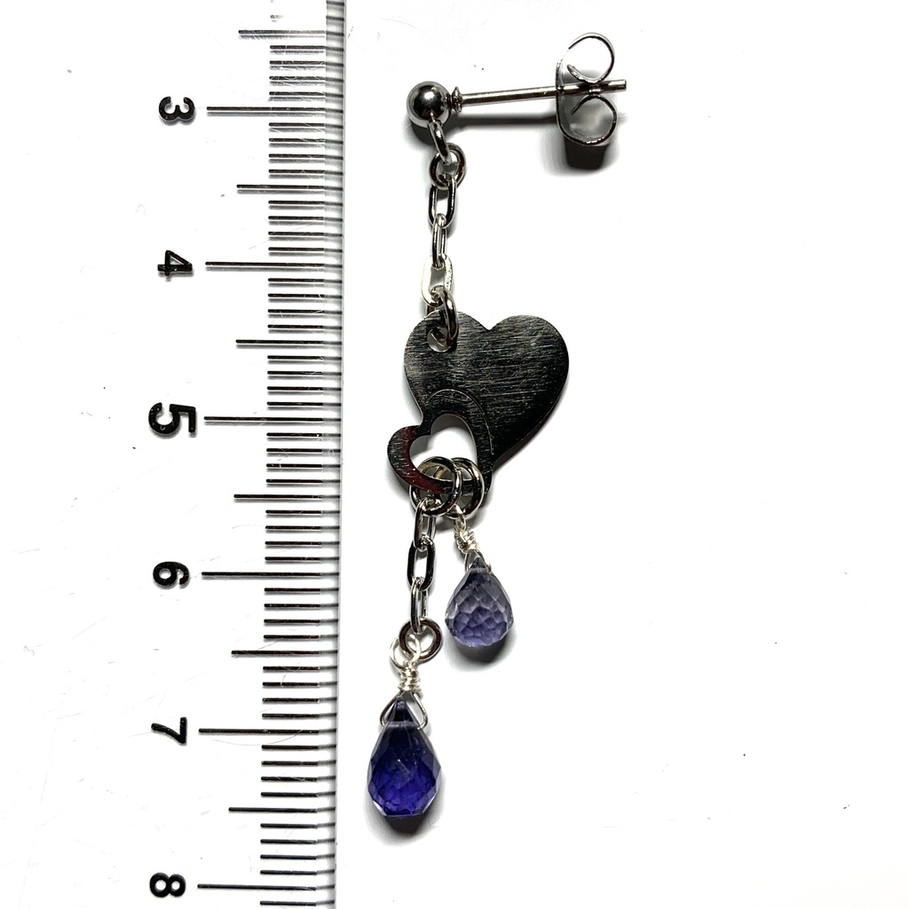 【1個売り】アイオライトとダブルハートのピアス