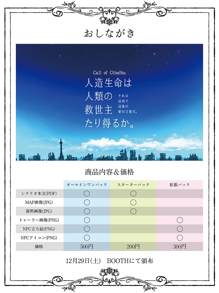 人造生命は人類の救世主たり得るか。【CoCシナリオ】