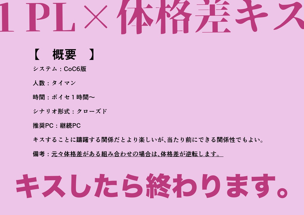 【CoC6】「キスしたら終わりらしいんだけど!?」