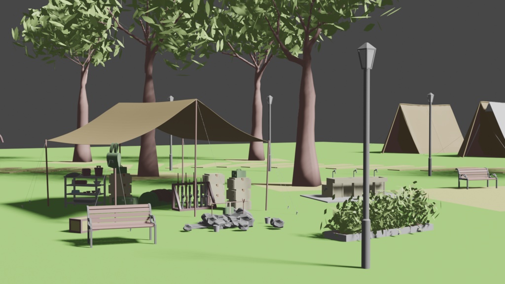 【無料3D素材】RABBIT小隊のキャンプ(小ウサギ公園)【クリスタ利用可能】