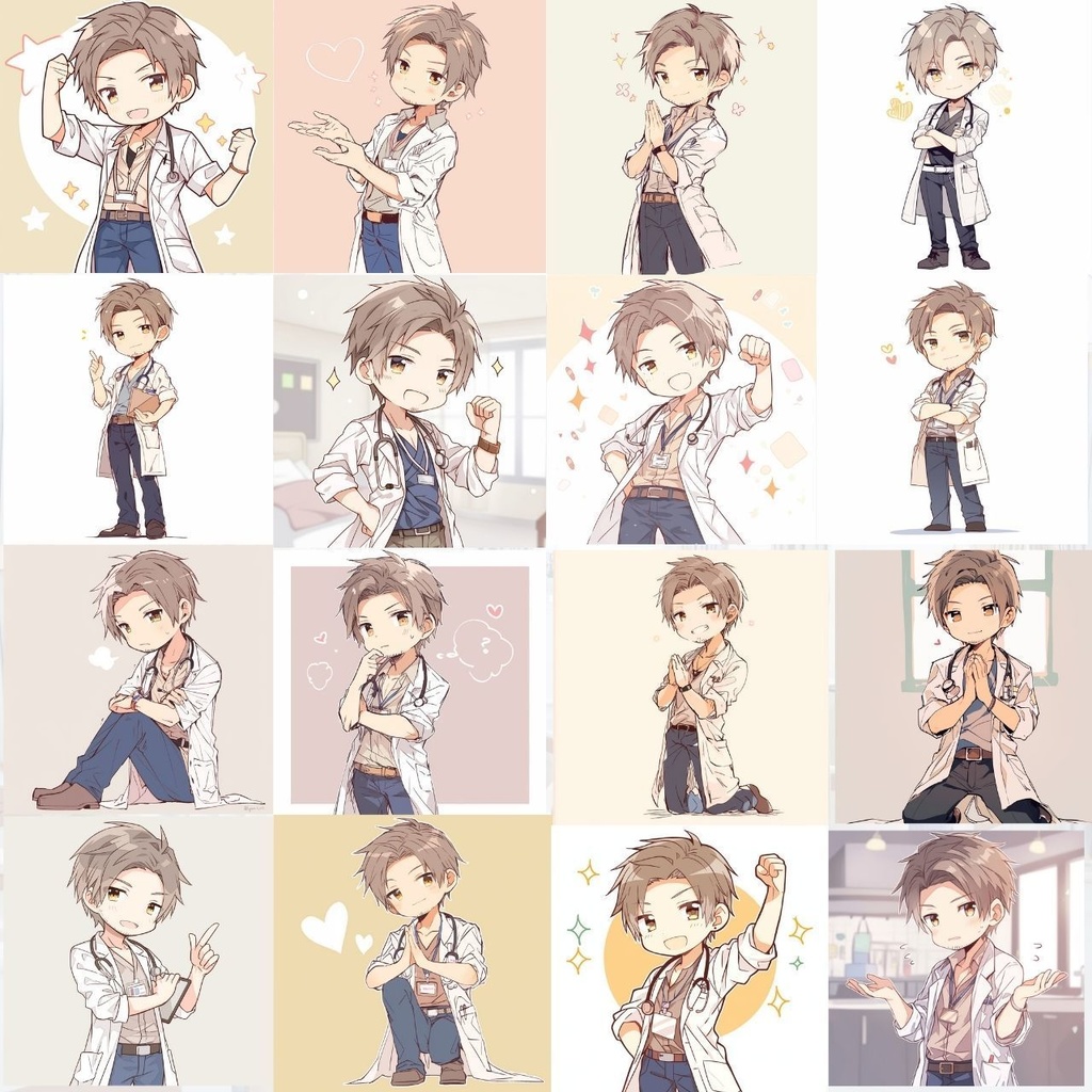 男性医師キャラクター素材集|ポーズ17種(PNG&JPG)