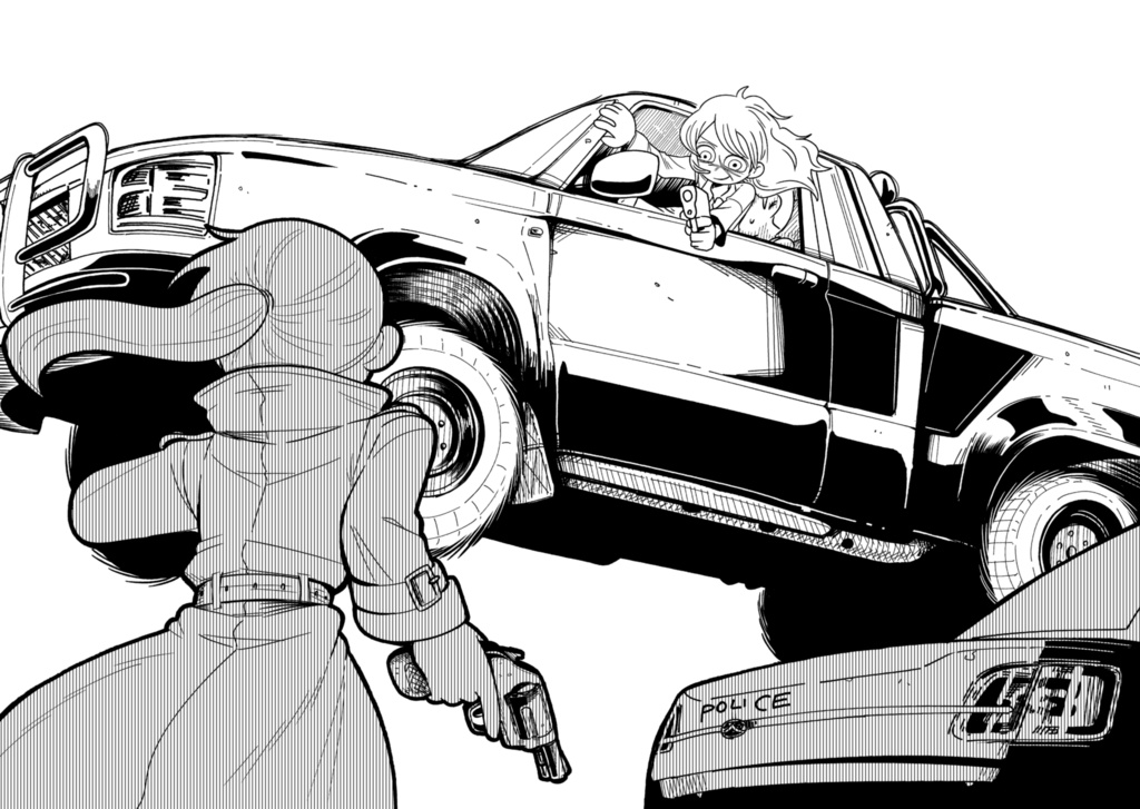 ハードボイルドなデフォルメガールのパンチラインはブラックアンドイエロー