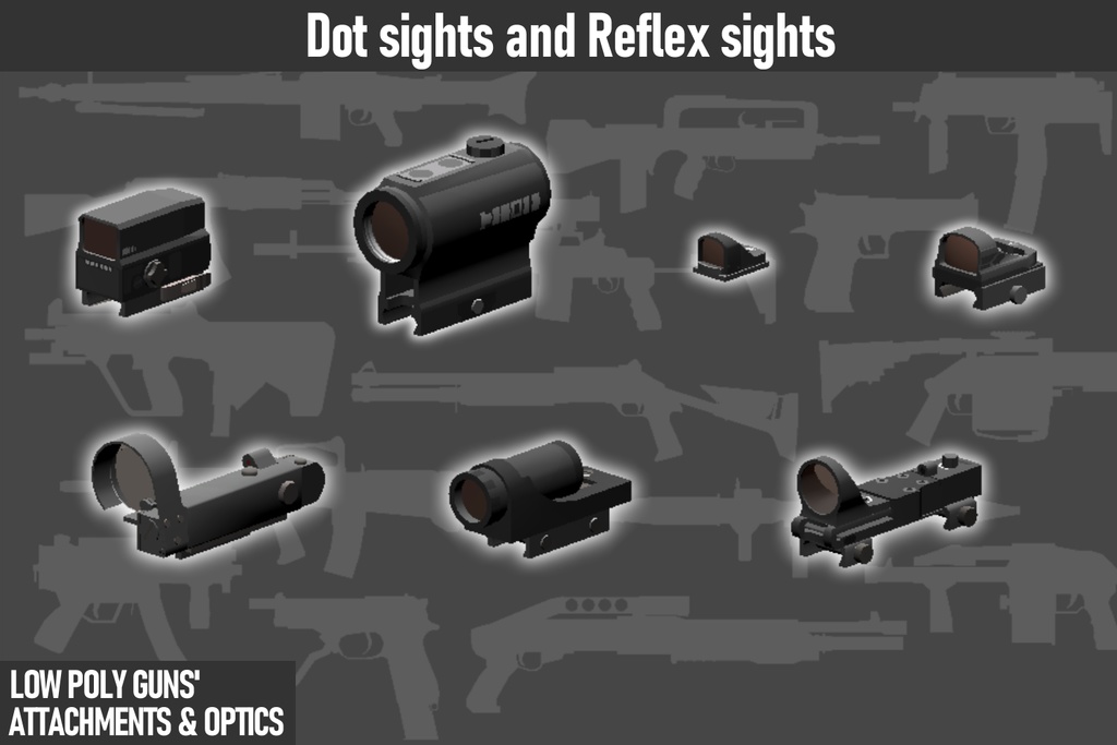 LOW POLY GUNS attachments & Optics ローポリ銃アタッチメント&光学機器セット