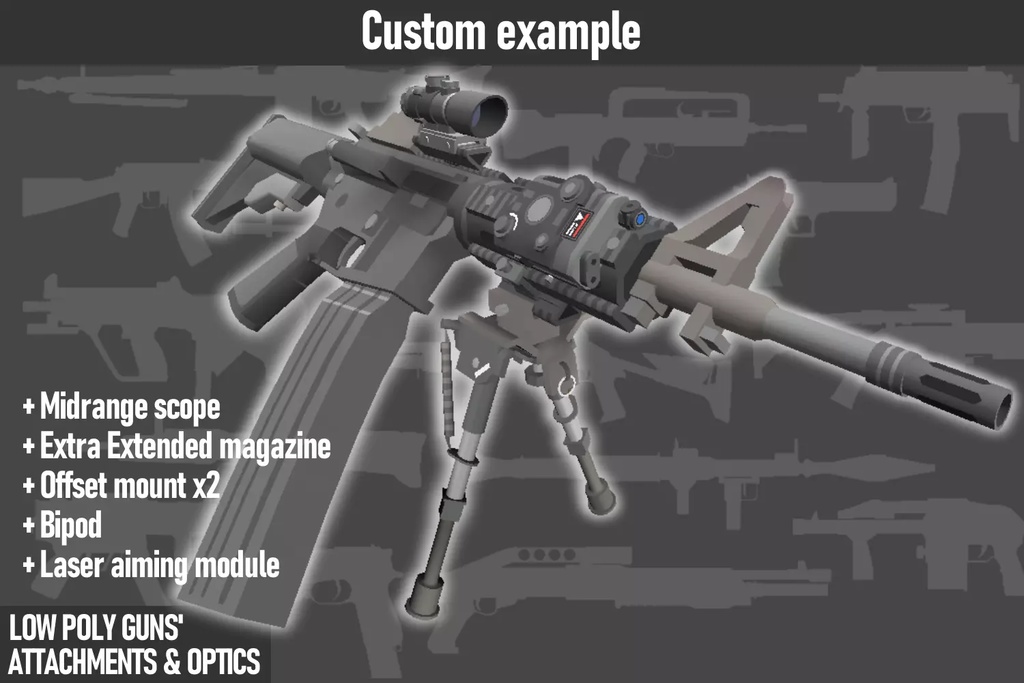 LOW POLY GUNS attachments & Optics ローポリ銃アタッチメント&光学機器セット