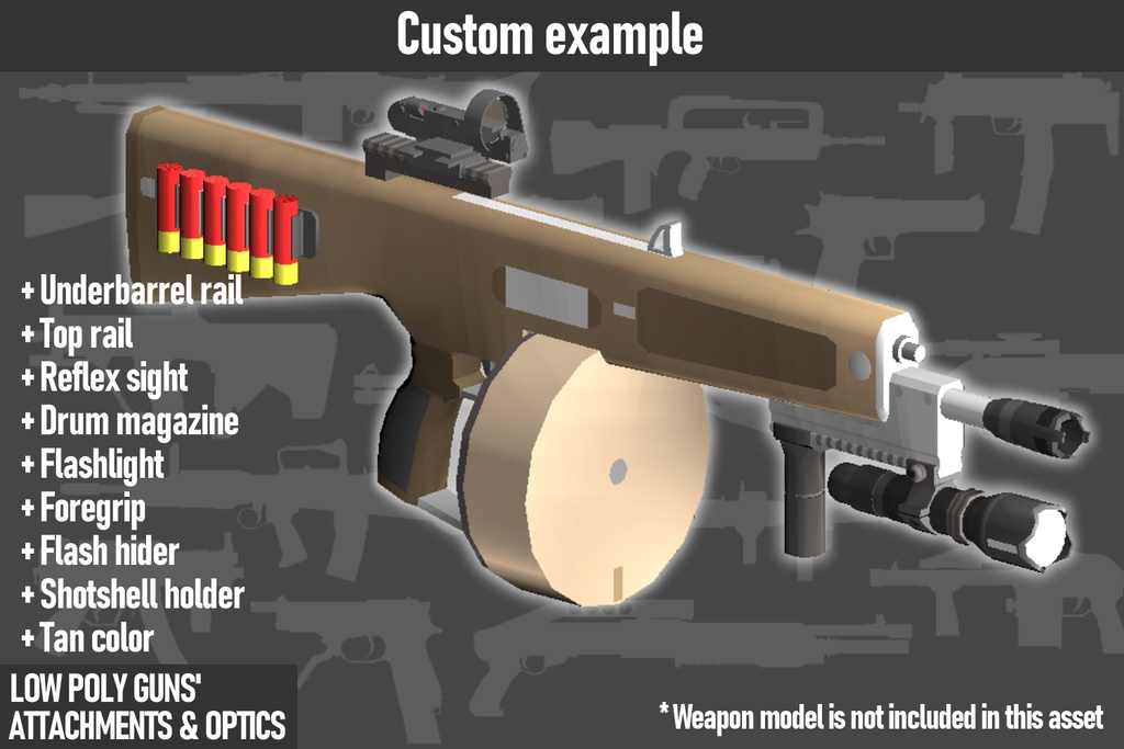 LOW POLY GUNS attachments & Optics ローポリ銃アタッチメント&光学機器セット