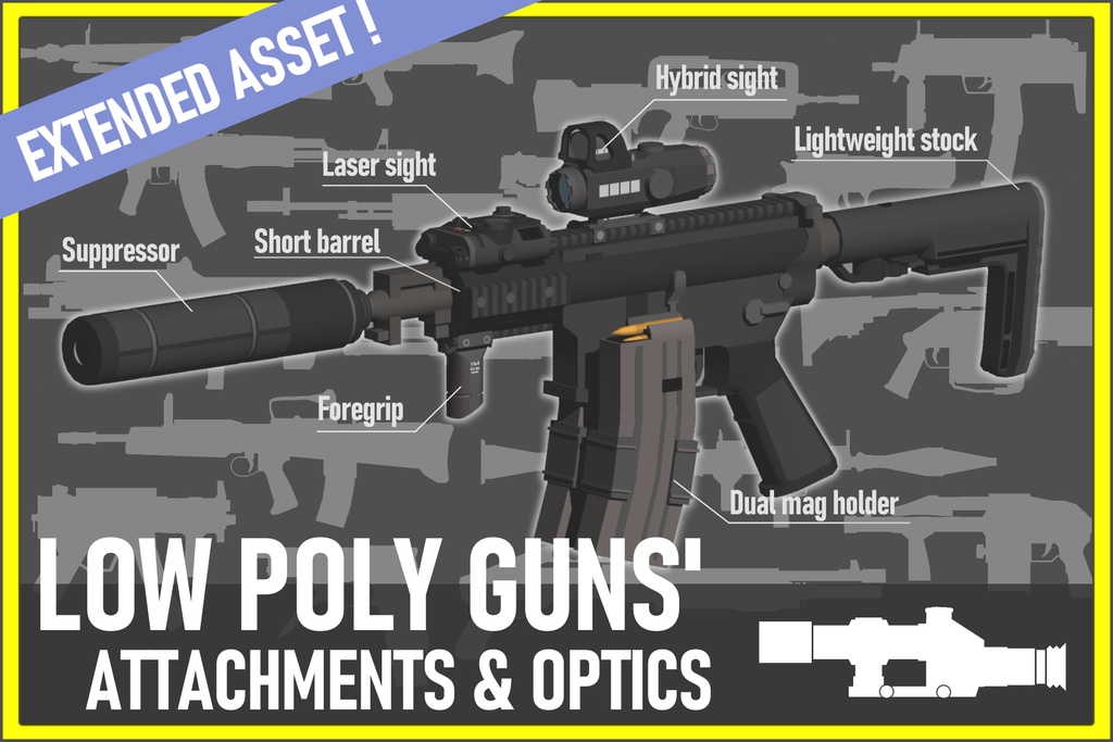 LOW POLY GUNS attachments & Optics　ローポリ銃アタッチメント＆光学機器セット